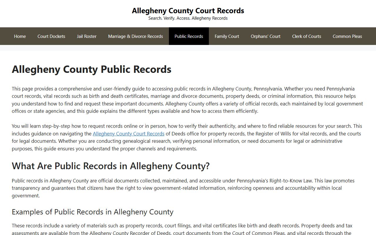Allegheny County public records portal for marriage records