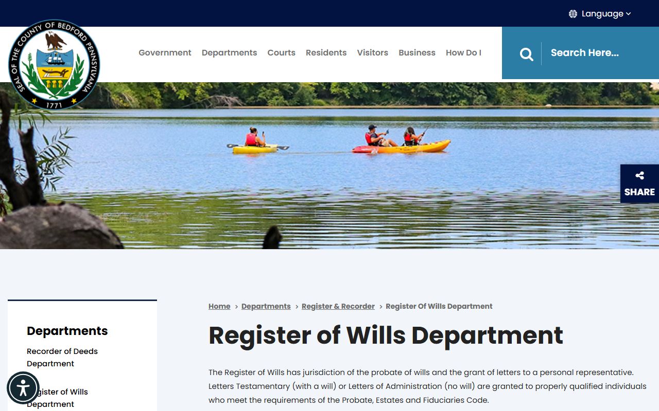 Bedford County Register of Wills office for marriage records