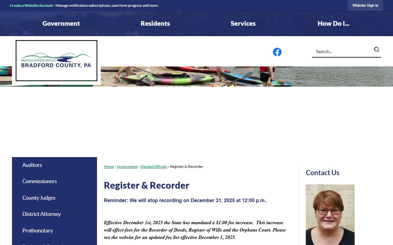 Bradford County Register and Recorder office for marriage records