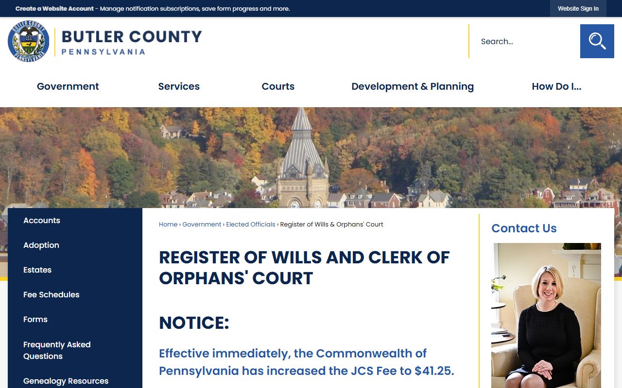 Butler County Register of Wills office for marriage records