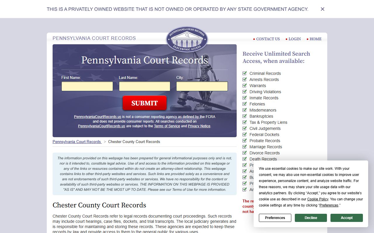 Chester County marriage records court information