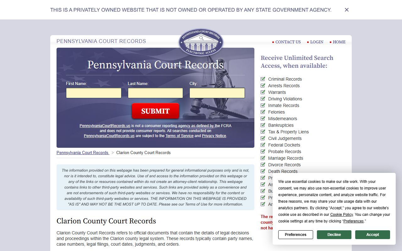 Clarion County marriage records court information guide
