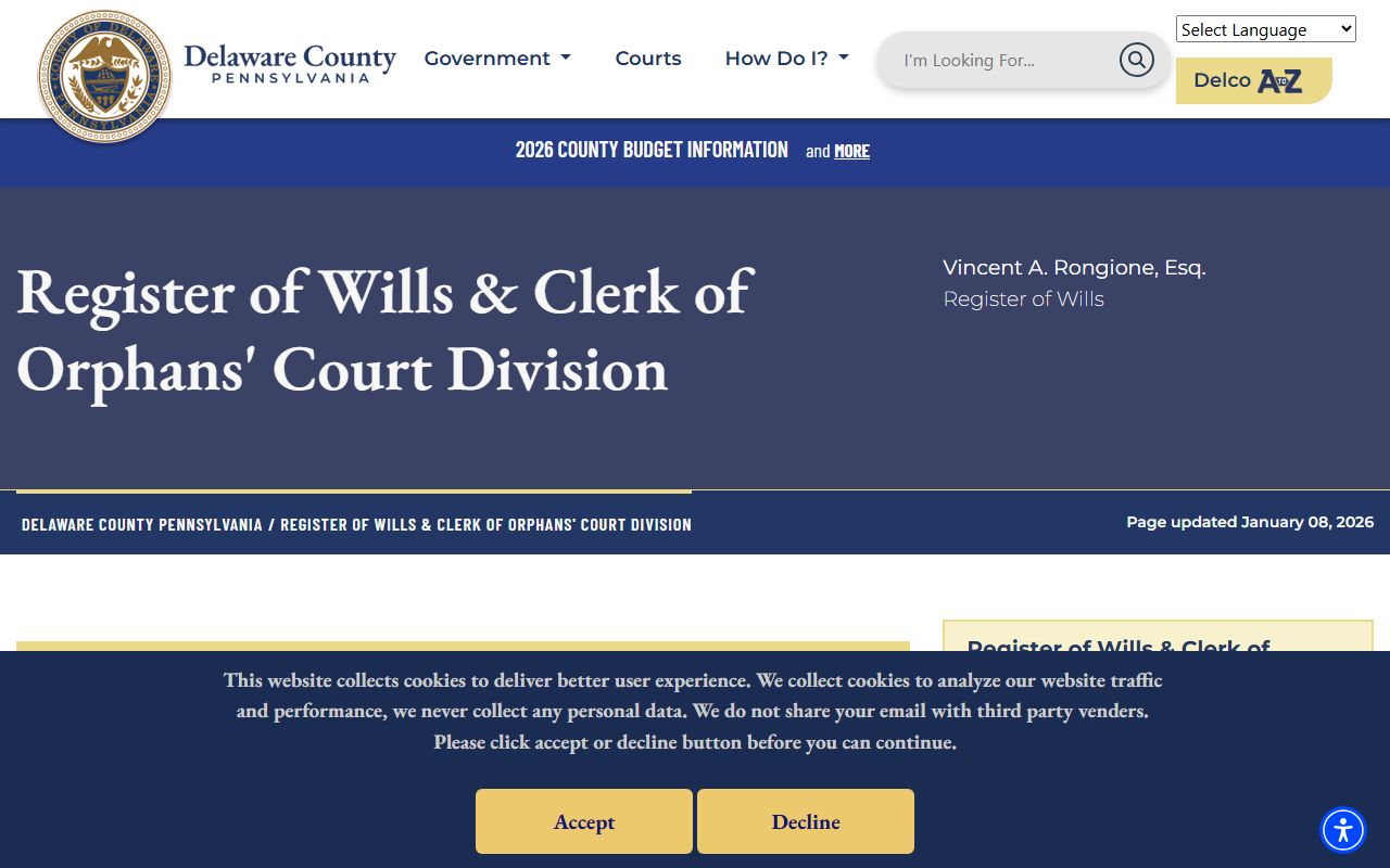 Delaware County Register of Wills office for marriage records