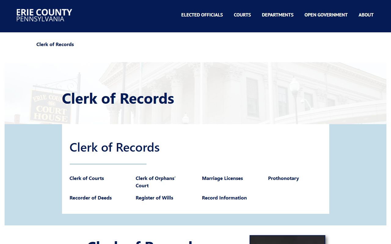 Erie County Clerk of Records office for marriage records