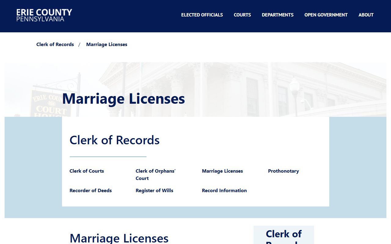 Erie County marriage license application information