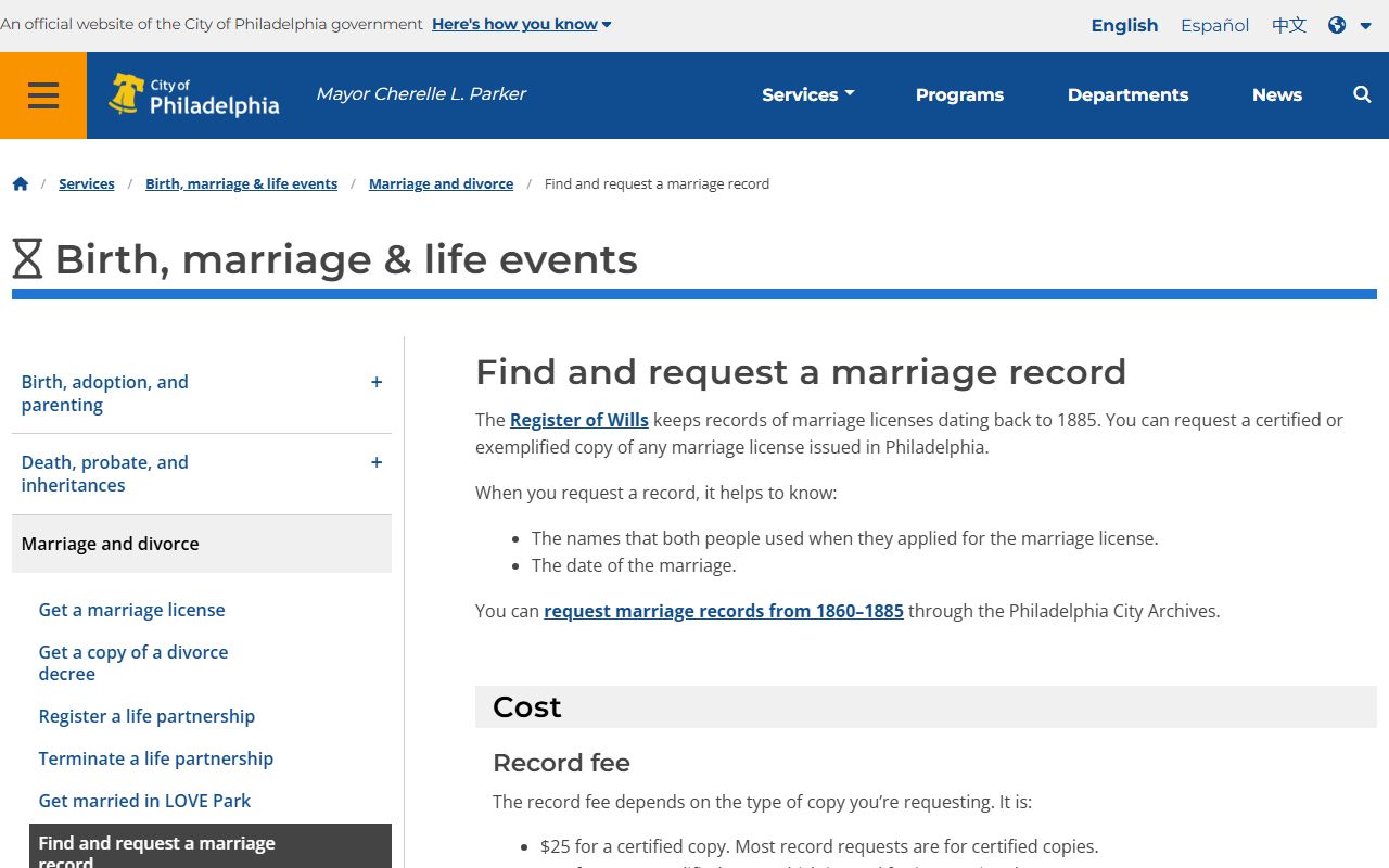 Philadelphia County marriage records