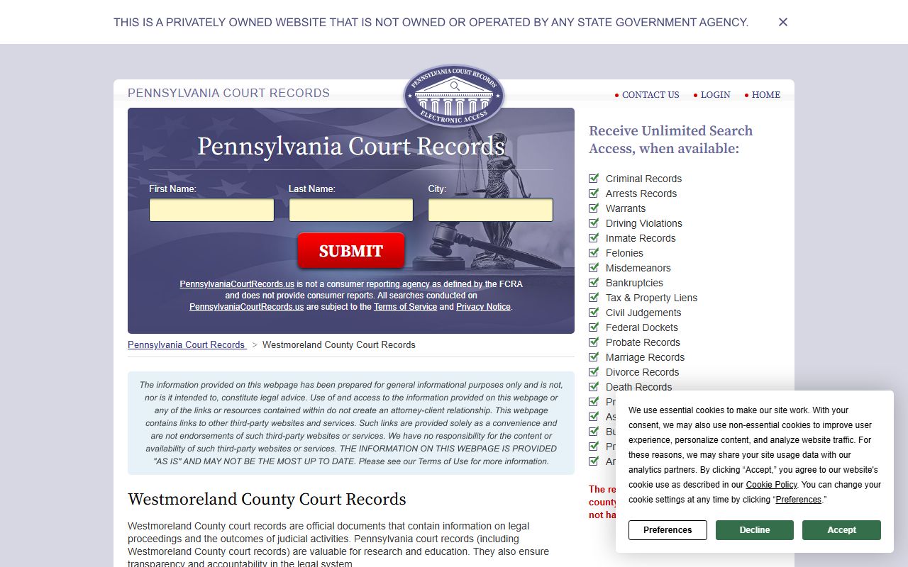 Westmoreland County marriage records